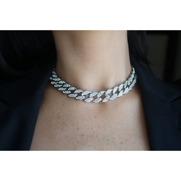Iced Out Diamond CZ Miami Cuban Link Chain, 15mm Cuban Link Choker - Picture 4 of 5